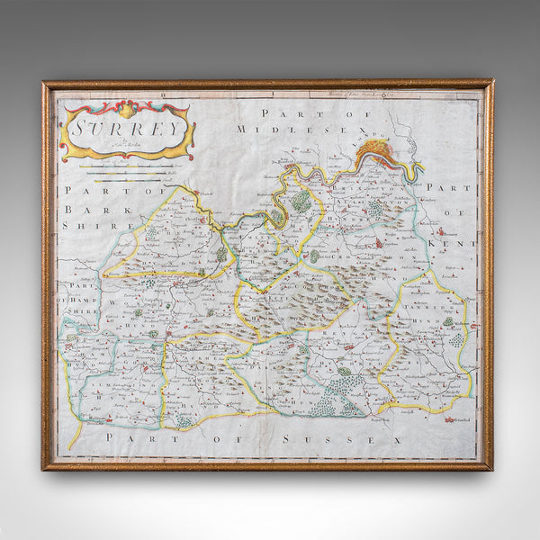 Antique Surrey Map, English, County Cartography, Atlas, Robert Morden, C.1700