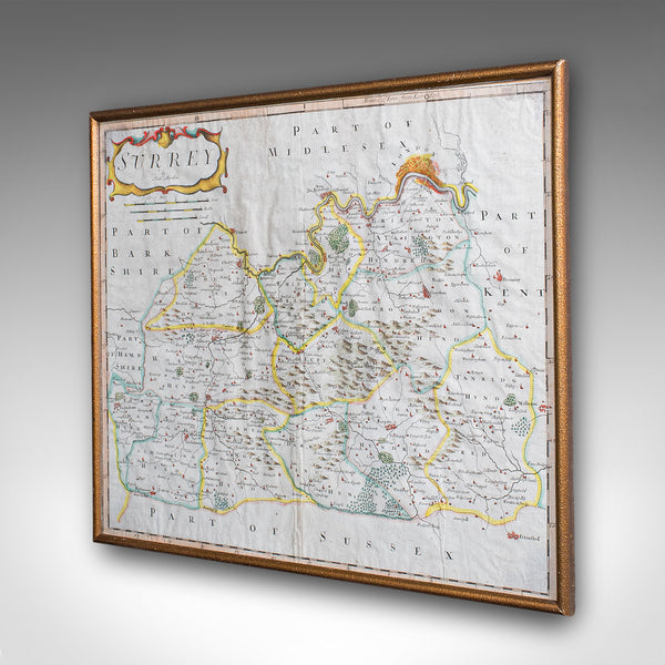 Antique Surrey Map, English, County Cartography, Atlas, Robert Morden, C.1700