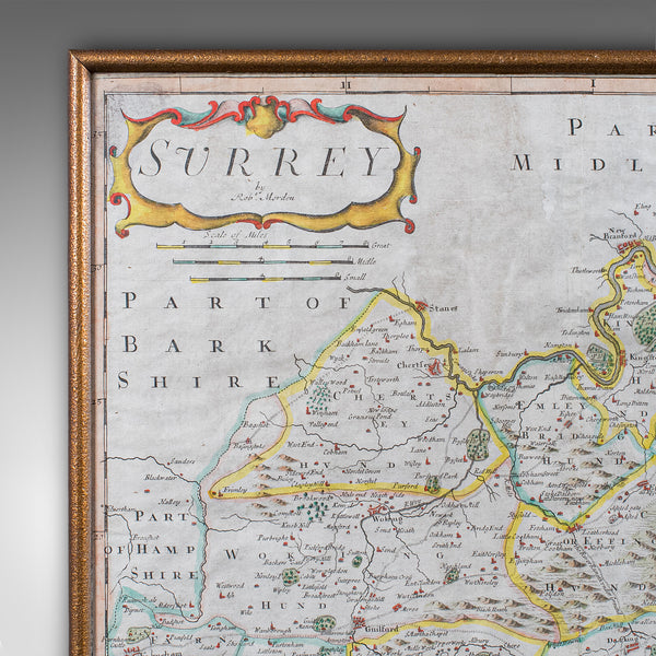 Antique Surrey Map, English, County Cartography, Atlas, Robert Morden, C.1700