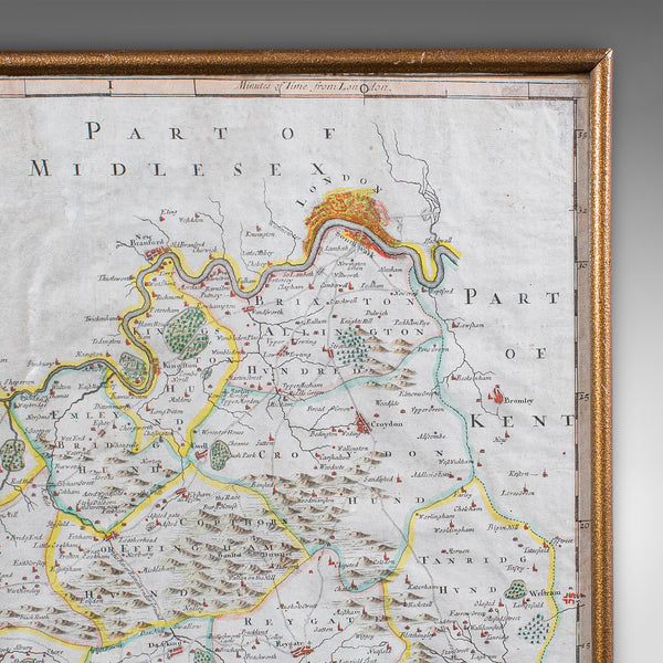 Antique Surrey Map, English, County Cartography, Atlas, Robert Morden, C.1700