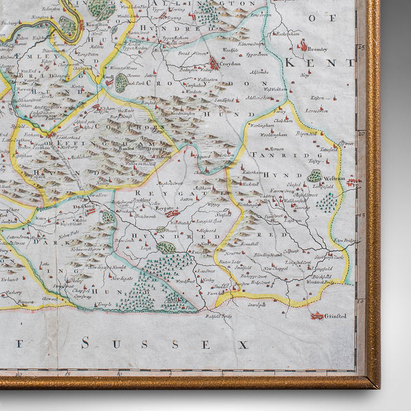 Antique Surrey Map, English, County Cartography, Atlas, Robert Morden, C.1700