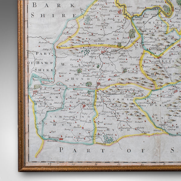 Antique Surrey Map, English, County Cartography, Atlas, Robert Morden, C.1700