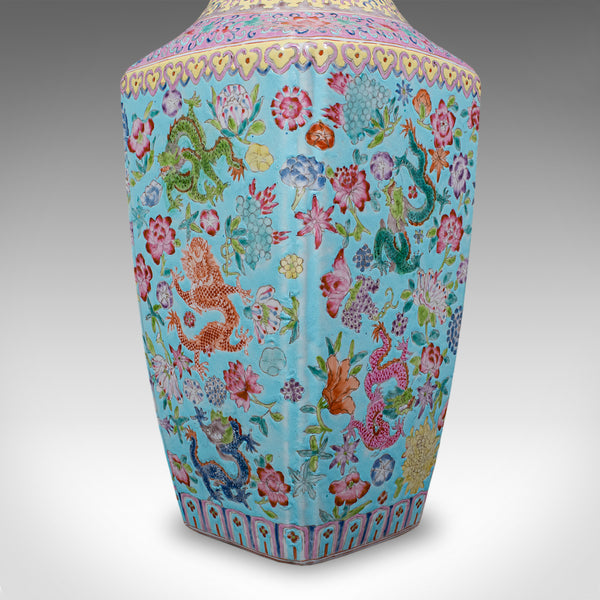 Vintage Famille Rose Display Vase, Oriental, Ceramic, Flower Urn, Art Deco, 1940
