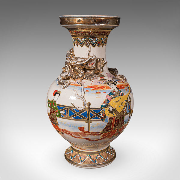 Pair of Antique Satsuma Vases, Japanese, Ceramic Baluster, Meiji, Late Victorian
