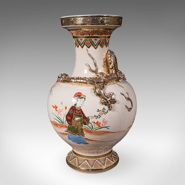 Pair of Antique Satsuma Vases, Japanese, Ceramic Baluster, Meiji, Late Victorian