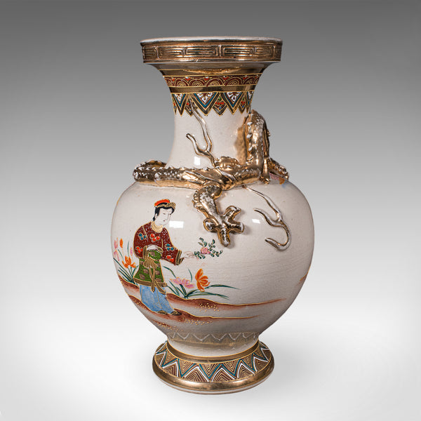 Pair of Antique Satsuma Vases, Japanese, Ceramic Baluster, Meiji, Late Victorian