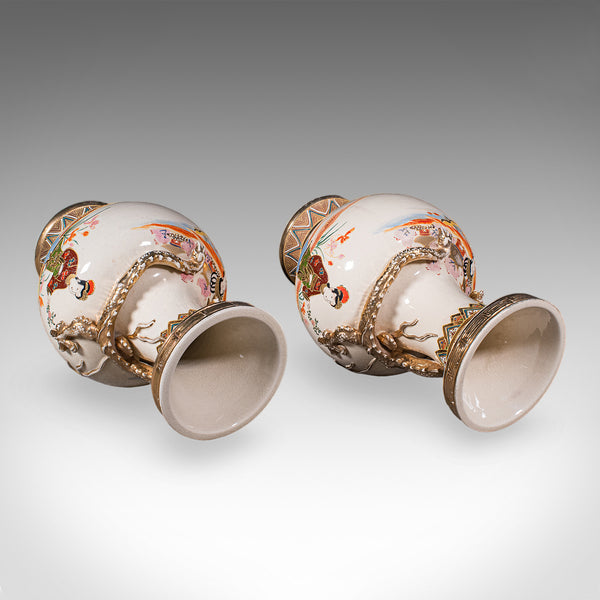 Pair of Antique Satsuma Vases, Japanese, Ceramic Baluster, Meiji, Late Victorian