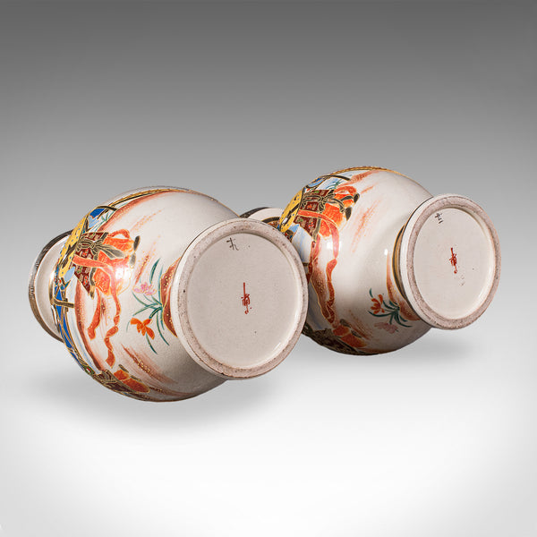 Pair of Antique Satsuma Vases, Japanese, Ceramic Baluster, Meiji, Late Victorian