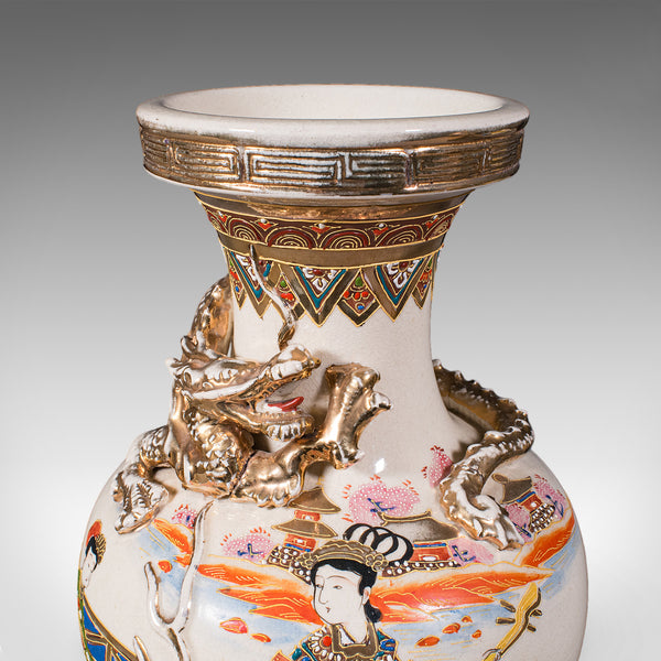 Pair of Antique Satsuma Vases, Japanese, Ceramic Baluster, Meiji, Late Victorian