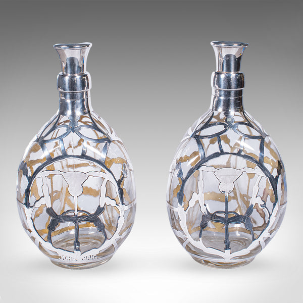 Pair of Vintage John Haig Whisky Decanters, English, Glass, Silver, Hallmarked