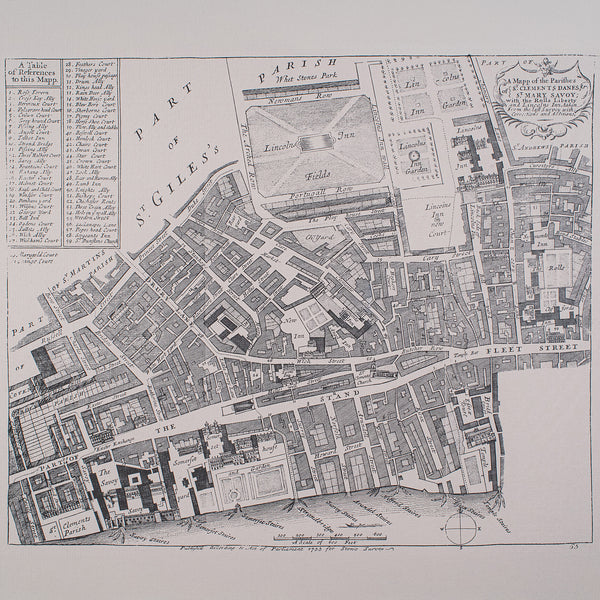Vintage 18th Century Street Map, London, Lincoln's Inn, The Strand, Cartography