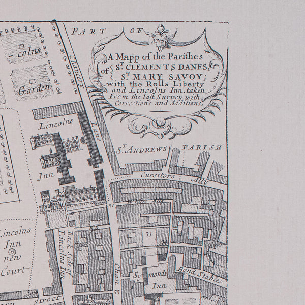 Vintage 18th Century Street Map, London, Lincoln's Inn, The Strand, Cartography