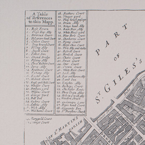 Vintage 18th Century Street Map, London, Lincoln's Inn, The Strand, Cartography