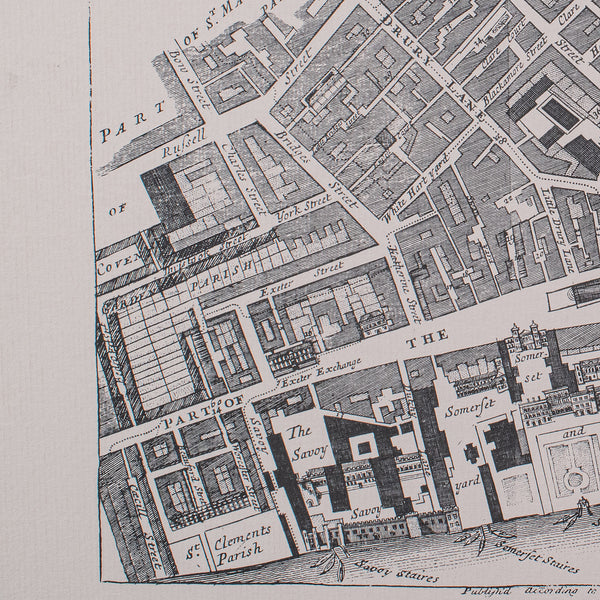 Vintage 18th Century Street Map, London, Lincoln's Inn, The Strand, Cartography