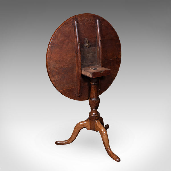 Antique Tripod Table, English, Oak, Beech, Tilt Top, Occasional, Side, Georgian