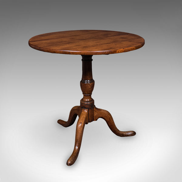 Antique Tripod Table, English, Oak, Beech, Tilt Top, Occasional, Side, Georgian