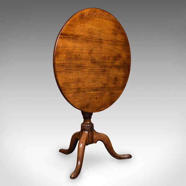 Antique Tripod Table, English, Oak, Beech, Tilt Top, Occasional, Side, Georgian