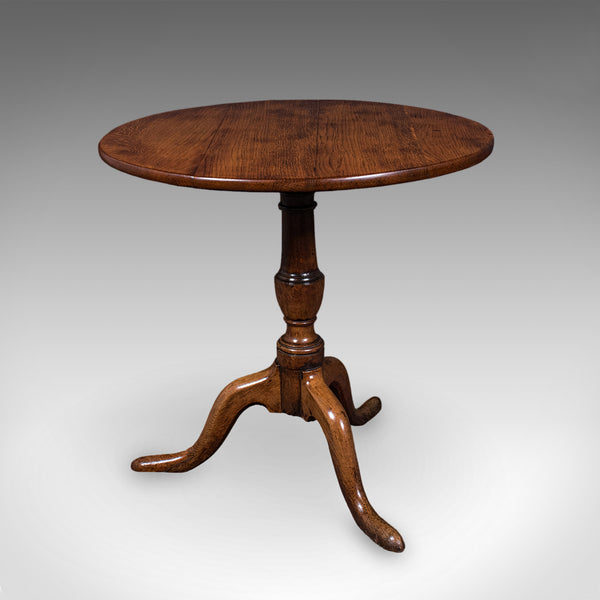 Antique Tripod Table, English, Oak, Beech, Tilt Top, Occasional, Side, Georgian