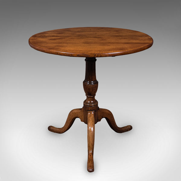 Antique Tripod Table, English, Oak, Beech, Tilt Top, Occasional, Side, Georgian