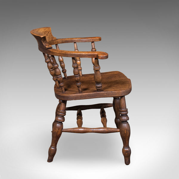 Antique Country House Captain's Chair, English, Smoker's Bow, Edwardian, C.1906