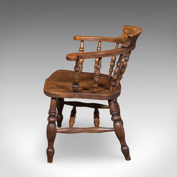 Antique Country House Captain's Chair, English, Smoker's Bow, Edwardian, C.1906