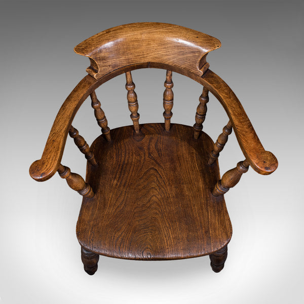 Antique Country House Captain's Chair, English, Smoker's Bow, Edwardian, C.1906