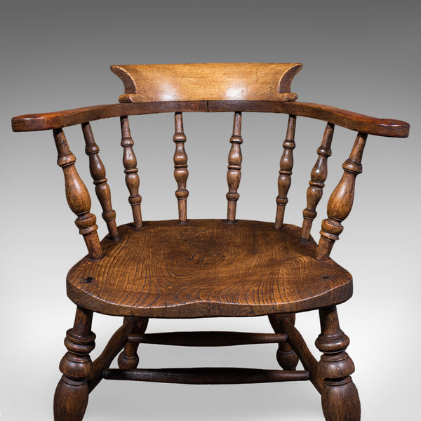 Antique Smoker's Bow Chair, English, Country House Elbow Seat, Edwardian, 1904