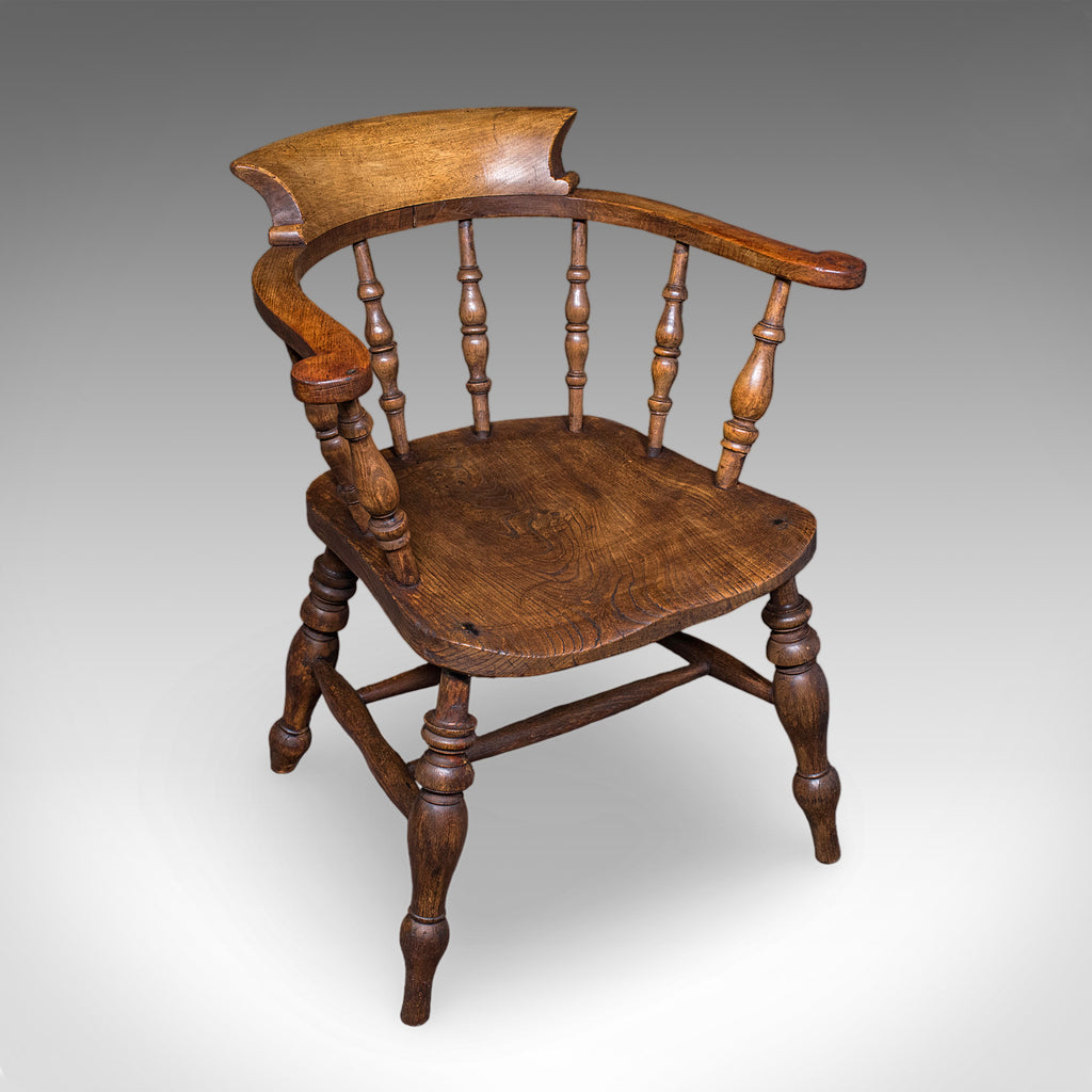 Antique Smoker's Bow Chair, English, Country House Elbow Seat, Edwardian, 1904
