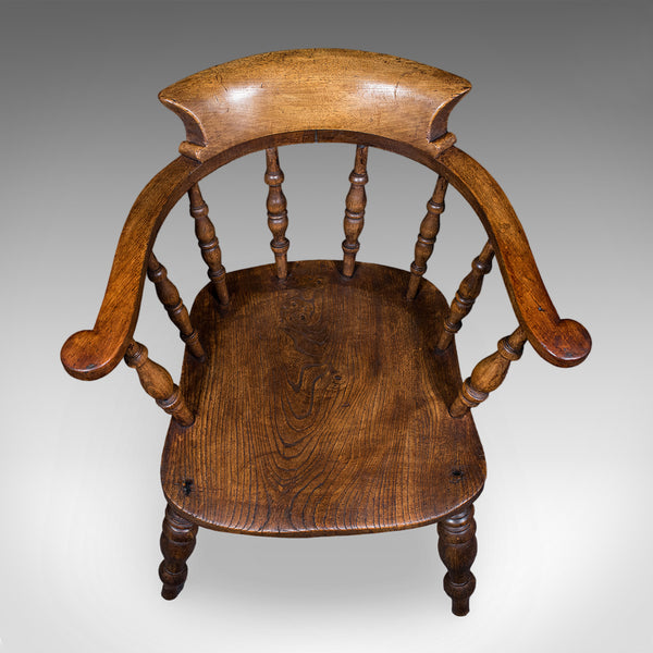 Antique Smoker's Bow Chair, English, Country House Elbow Seat, Edwardian, 1904