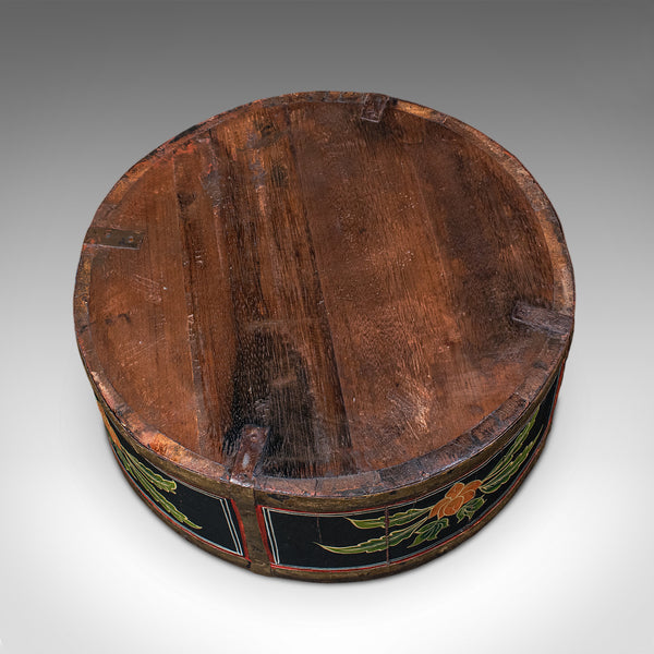 Antique Cheese Wheel Carrier, English, Handpainted Walnut, Dairy Tray, Edwardian