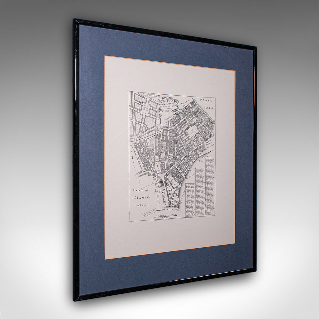 Vintage 18th Century Street Map, London, St Martins In The Field, Cartography