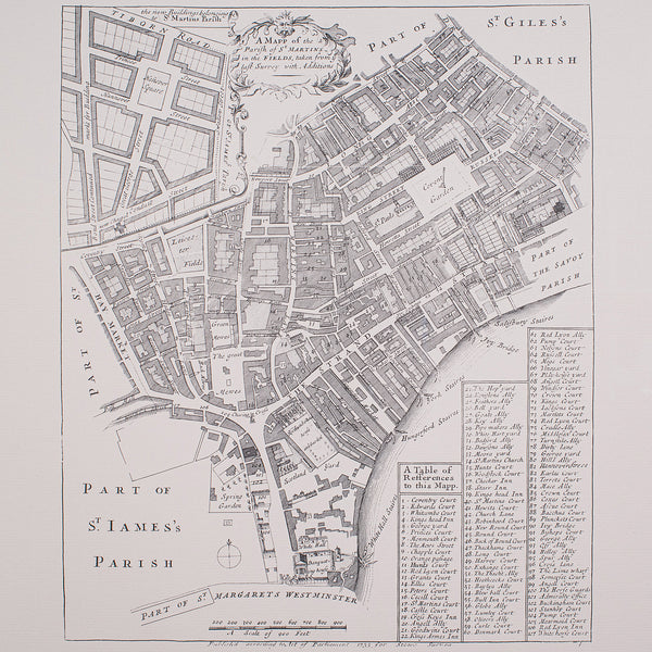 Vintage 18th Century Street Map, London, St Martins In The Field, Cartography