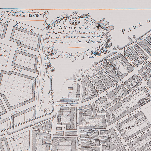 Vintage 18th Century Street Map, London, St Martins In The Field, Cartography