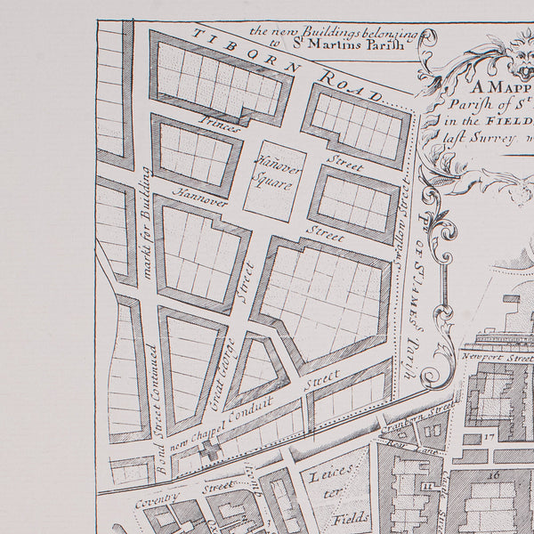 Vintage 18th Century Street Map, London, St Martins In The Field, Cartography