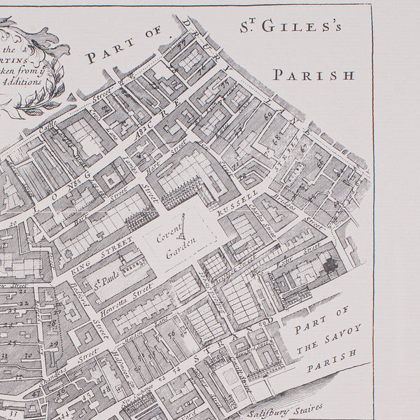 Vintage 18th Century Street Map, London, St Martins In The Field, Cartography