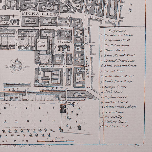 Vintage 18th Century Street Map, London, St James's Westminster, Cartography