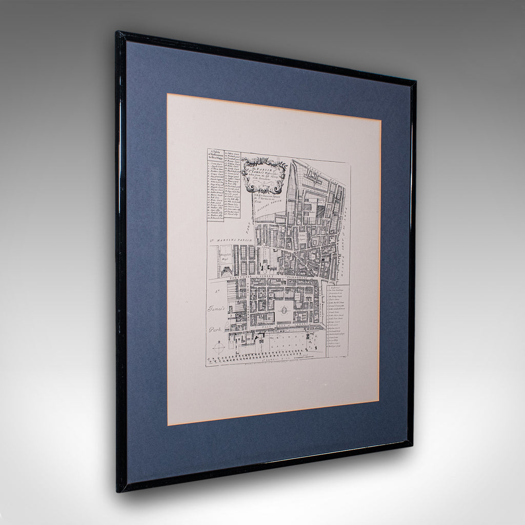 Vintage 18th Century Street Map, London, St James's Westminster, Cartography