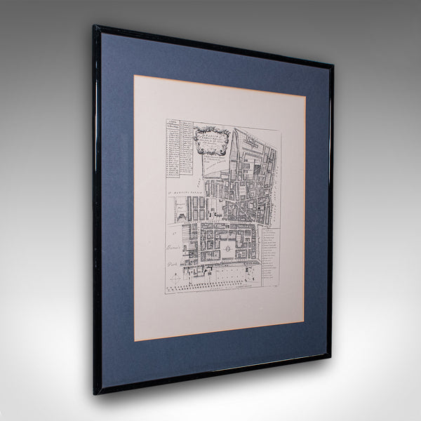 Vintage 18th Century Street Map, London, St James's Westminster, Cartography