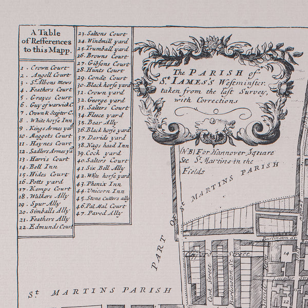 Vintage 18th Century Street Map, London, St James's Westminster, Cartography