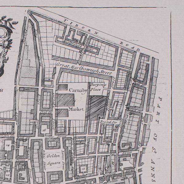 Vintage 18th Century Street Map, London, St James's Westminster, Cartography