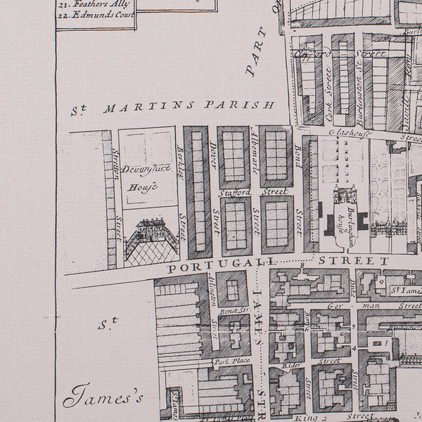 Vintage 18th Century Street Map, London, St James's Westminster, Cartography
