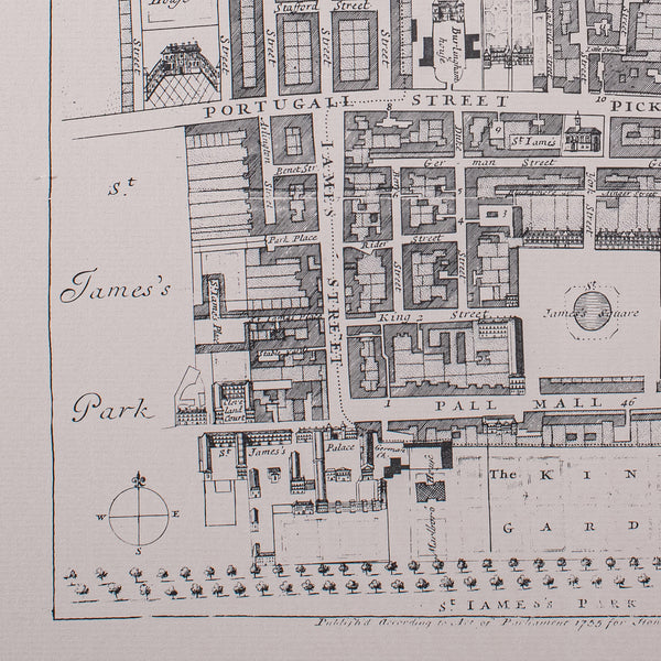 Vintage 18th Century Street Map, London, St James's Westminster, Cartography