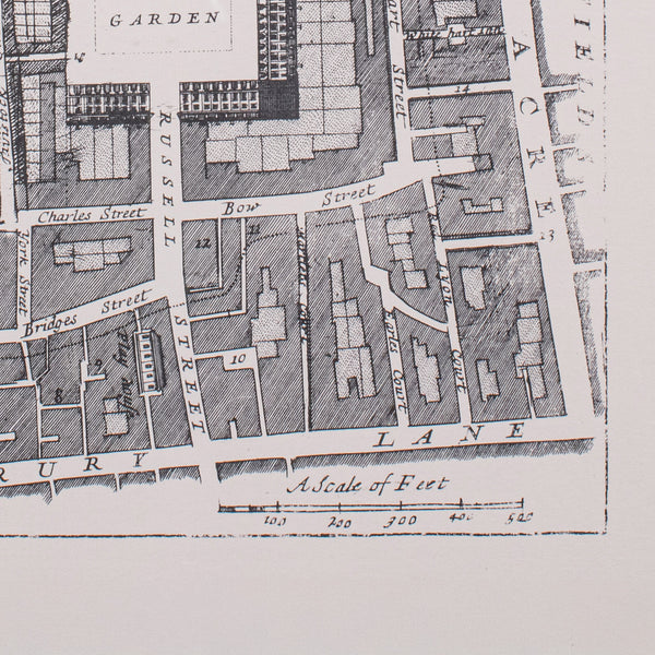 Vintage 18th Century Street Map, London, Covent Garden, The Strand, Cartography
