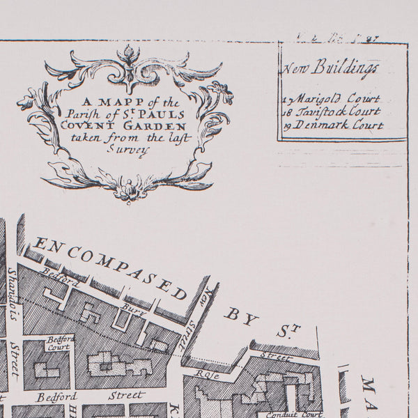 Vintage 18th Century Street Map, London, Covent Garden, The Strand, Cartography