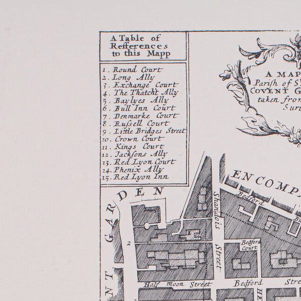 Vintage 18th Century Street Map, London, Covent Garden, The Strand, Cartography