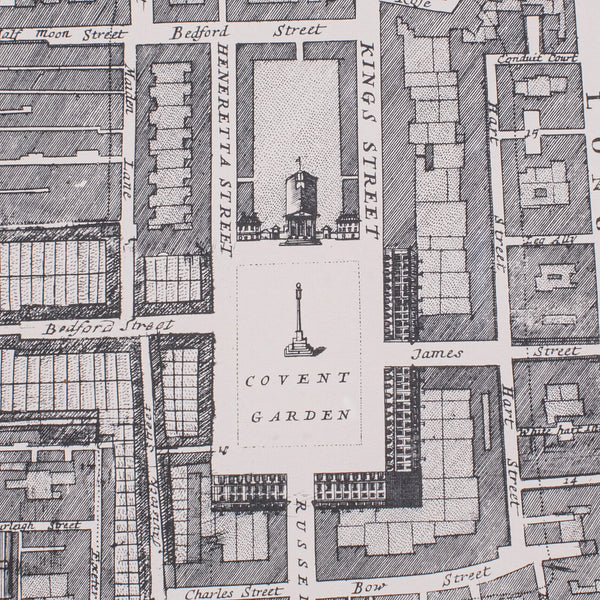 Vintage 18th Century Street Map, London, Covent Garden, The Strand, Cartography