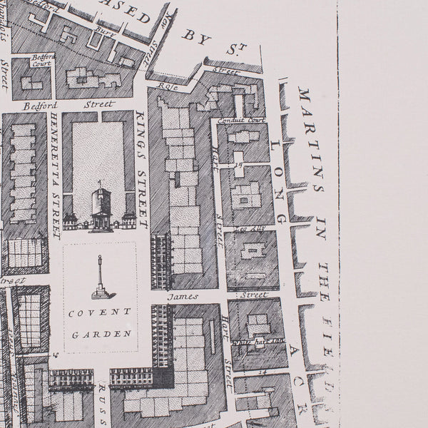 Vintage 18th Century Street Map, London, Covent Garden, The Strand, Cartography