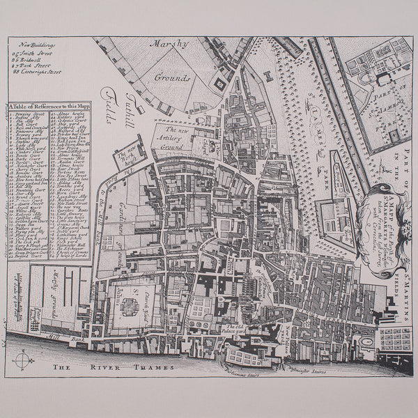Vintage 18th Century Street Map, London, Houses of Parliament, Westminster Abbey