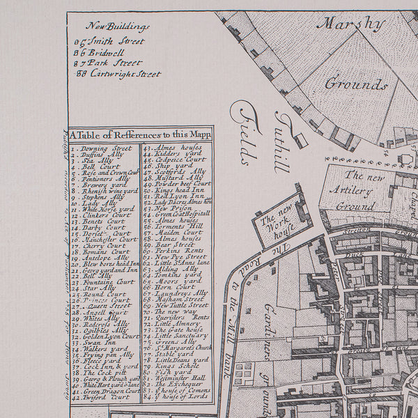 Vintage 18th Century Street Map, London, Houses of Parliament, Westminster Abbey