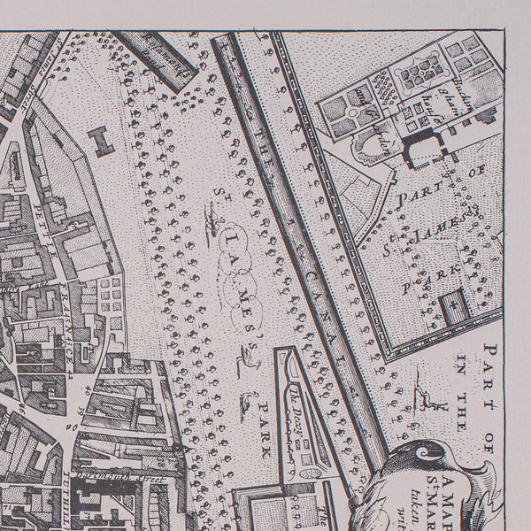 Vintage 18th Century Street Map, London, Houses of Parliament, Westminster Abbey